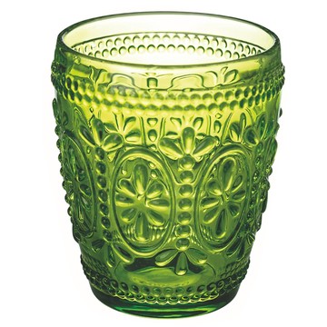 Homely Zakka 午茶食光歐式古典浮雕玻璃杯 甜點杯 繽紛花漾 8 x 10cm 300ml  茶綠色  1個