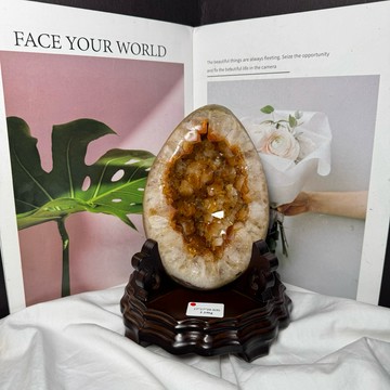 2.14kg 頂級拋光石皮 黃水晶恐龍蛋晶洞 黃水晶洞🧡口寬有洞深 有黑鈦晶 入宅開幕送禮首選 晶洞 水晶洞
