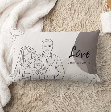 【結婚禮物】【家庭禮物】客製枕頭套-插畫杏啡簡約線條枕