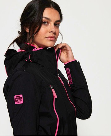 Superdry Women's Women's Pop Zip Velocity SD-Windcheater Jacket Black / Black/Ultra Pink - Size: 16 Size: 12