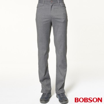 BOBSON 男款伸縮銀灰條狀煙管褲