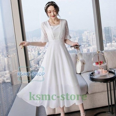 ワンピース レディース 白ワンピース レース花柄 ロング丈 着痩せ Aラインワンピ 夏 結婚式ドレス 通販 Lineポイント最大get Lineショッピング