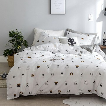 床包枕套組-雙人加大 / 舒柔棉三件式 / 漫遊汪星