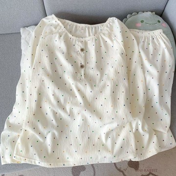 【台灣出貨】新款睡衣女春秋長袖圓領可愛波點ins寬鬆大碼薄款套裝家居服睡衣長袖睡衣居家睡衣居家服睡衣套裝女生睡衣