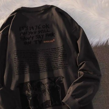 【Nobodyknows男裝】100%純棉秋季新款美式復古畫報設計感長袖t恤男女ins潮牌寬鬆上衣