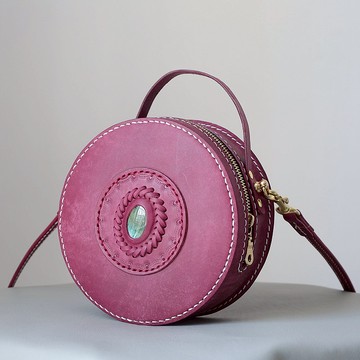 天使之眼 复古小圆包纯手工真皮女挎包 手提包 紫色