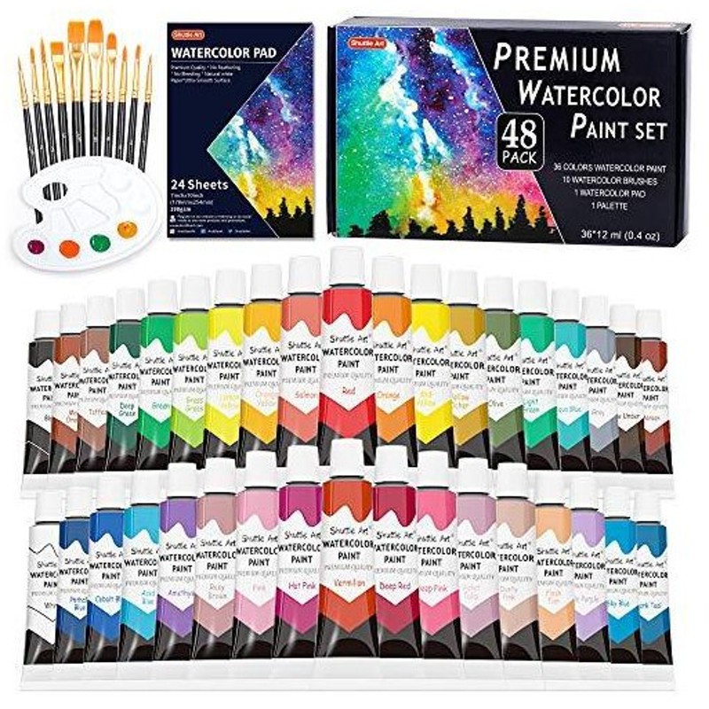 Shuttle Art 水彩絵の具 36色透明水彩 48点セット 筆10本 パレット 水彩紙付 12ml チューブ 大人の塗り絵 水彩画 お 通販 Lineポイント最大0 5 Get Lineショッピング