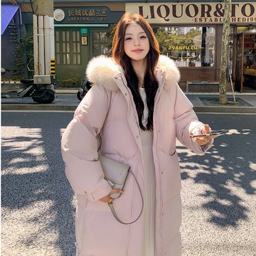 【夏天Summer】🔥中長款羽絨服 新款毛領羽絨棉服 超好看棉襖 加厚過膝棉衣 溫柔甜美風 百搭長款外套 休閒寬鬆棉衣