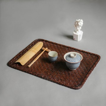 【優選百貨】竹編茶席茶墊竹席茶道配件隔熱茶墊包邊茶盤墊功夫茶墊竹墊