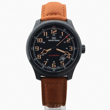 WAKMANN手錶，編號WA00038，44mm黑錶殼，咖啡色錶帶款_廠商直送