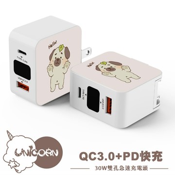 【小眼睛pom x Unicorn聯名限量】30W雙孔急速充電頭 豆腐頭 充電插頭 快充頭 充電器