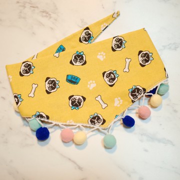 狗 M號 三角巾 綁脖式  可愛小巴哥 可加購毛球