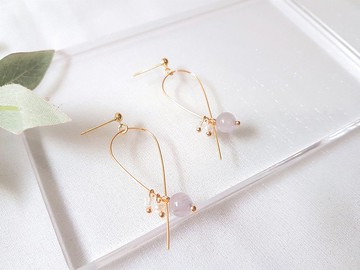 雲淡風輕 ‧ 珍珠 染色紫玉 軟金屬 耳環