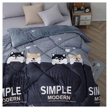 Ishur 伊舒爾 石墨烯法蘭絨暖暖被 台灣製造  200 x 150cm  小犬寶 藍色 + 灰色