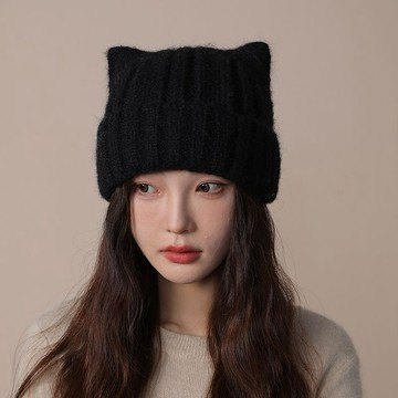 🌟臺灣出貨🌟 保暖帽 針織帽 貓耳帽 堆堆帽 毛毛帽 冬天帽子 貓耳毛帽貓耳朵可愛帽女秋冬季加厚包頭護耳帽大頭圍百搭