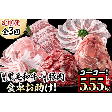 ふるさと納税 t004-011 国産黒毛和牛と九州産豚肉の食卓お助けゴーゴー定期便 計5.55kg 鹿児島県志布志市