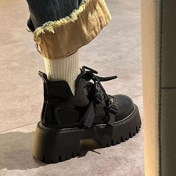 女靴短靴 機車靴 甜酷風厚底馬丁靴女2023春秋季英倫風ins復古短筒靴顯瘦百搭短靴