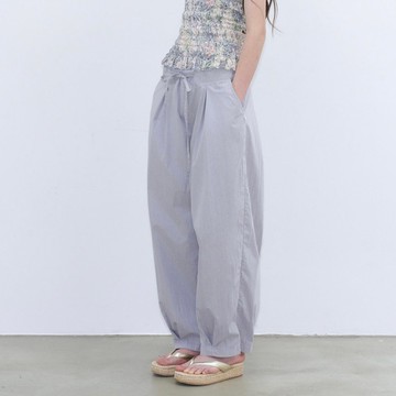灰調淡紫色 輕鬆神褲 抽繩造型剪裁休閒長褲