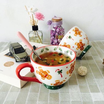 歐美創意手繪陶瓷早餐杯大容量燕麥片杯碗杯餅干小熊馬克杯大杯碗