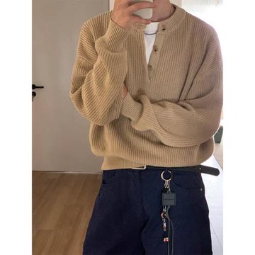 老錢風亨利領毛衣男款秋冬cleanfit美式復古POLO針織衫慵懶打底衫