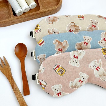 手工有機棉眼罩 果醬小熊 純棉 可調長度 附收納袋 遮光 泰迪熊