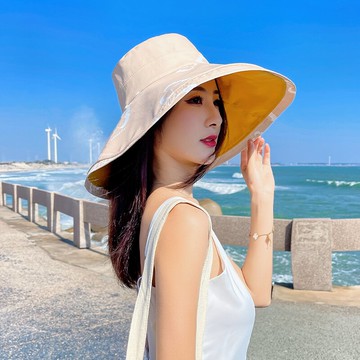 夏天帽子女大檐帽黑色遮陽防曬大腦帽子韓版英文遮臉遮陽漁夫帽潮