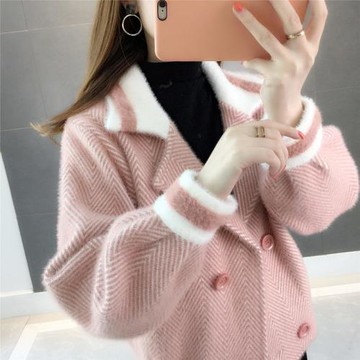 依芙唐仿水貂絨小開衫寬松短外套