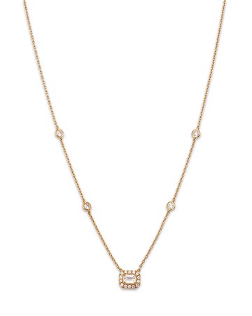 Bloomingdale's Fine Collection Diamond Emerald Cut Halo Pendant Necklace in 14K Yellow Gold, 0.60 ct. t. w.