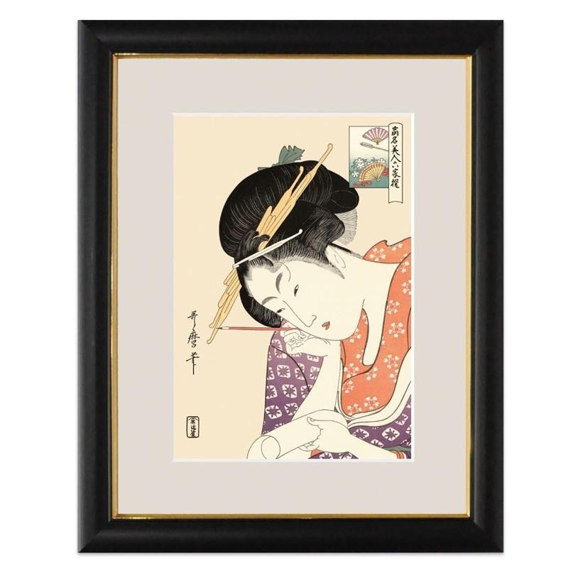 浮世絵 美人画 額飾り 扇屋花扇 喜多川歌麿 額：木製 前面