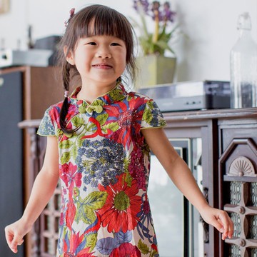 兒童旗袍 古風 四季款 花系列翠綠