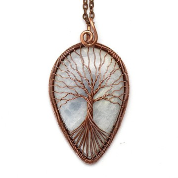 銅生命之樹吊墜石編織石項鍊寶石首飾
