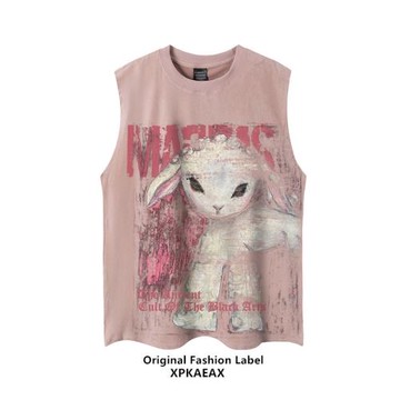 XPKAEAX原創潮牌oversize鹿皮絨無袖t恤高街休閑百搭大碼坎肩背心