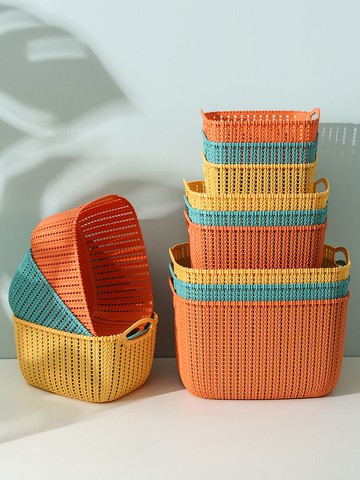 仿藤水果籃子藤編面包籃廚房果蔬菜收納籃塑料長方形水果筐有把手