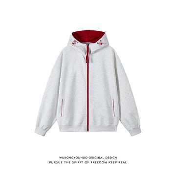 悟空有貨秋季撞色拉鏈開衫衛衣男女潮牌寬松情侶休閑百搭連帽外套