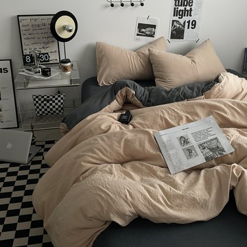 ins純色A類母嬰級水洗棉床上四件套可裸睡床單被套床包學生三件套