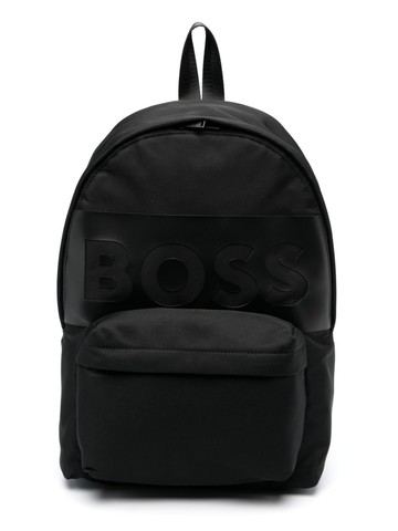 BOSS Kidswear - embossed-logo backpack - kids - Polyester/Polyester - One Size - Black