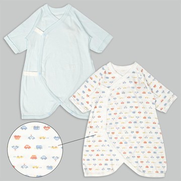 akachan honpo - 長袖蝴蝶裝2件組-按扣款-淺藍色 (50~60cm)