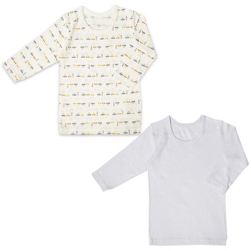 akachan honpo - 長袖圓領速乾上衣-2件組 汽車-淺藍色