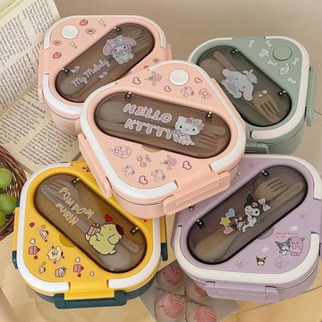 【臺灣-出貨】卡通庫洛米美樂蒂304不鏽鋼飯盒小學生上班族便攜分格可愛便當盒