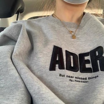 ADER TRACK字母刺繡加絨高街小眾潮牌寬松秋冬百搭情侶圓領衛衣