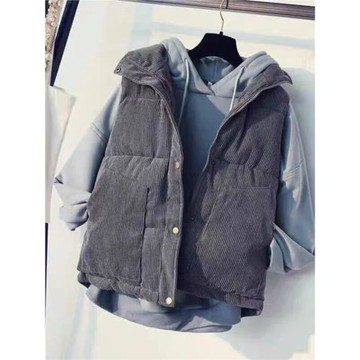 品牌折扣女裝剪標專柜撤柜外貿羽絨棉馬甲女短款燈芯絨立領外套潮