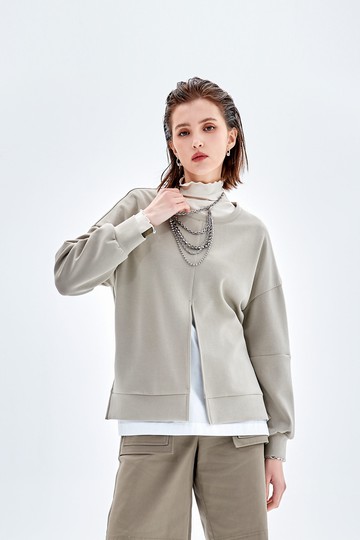 錫鉛灰色雙層假兩件上衣