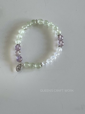 奧芃絲 天然水晶紫水晶葡萄石925純銀原創設計手鏈