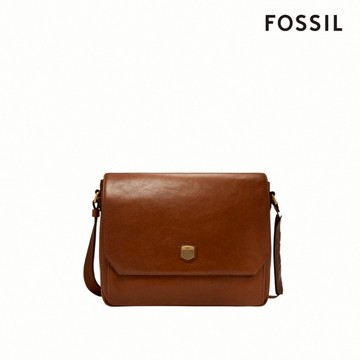【FOSSIL 官方旗艦館】Hayes 真皮金扣郵差包-棕色 MBG9644212