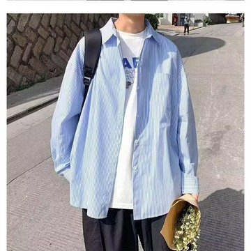 寬版落肩條紋長袖襯衫《台灣現貨》長襯衫 襯衫外套 條文襯衫 薄外套 襯衫
