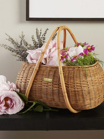 公司貨 免運 快速出貨 編織藍 手工編織野餐提籃買菜籃子廚房收納筐拍攝道具田園風客廳擺件插花