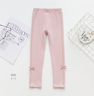FANMOU - 內搭褲-蕾絲結-粉色