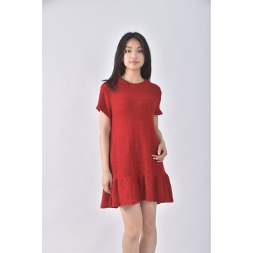 (S) zara毛毛紅色洋裝二手衣