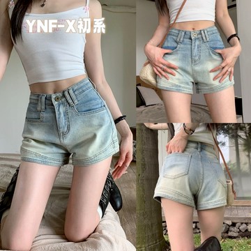 初系現+免運 複古水洗闊腿牛仔短褲 高腰顯瘦修身包臀熱褲 短褲 牛仔短褲 韓國短褲 顯瘦短褲 低腰 短褲牛仔 辣妹短褲