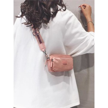 ins小挎包小包包女百搭春夏新款尼龍帆布彩色寬帶單肩手機小方包
